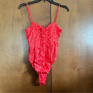 Zara NWT Red With White Stars Lace Up Bodysuit Sz Small